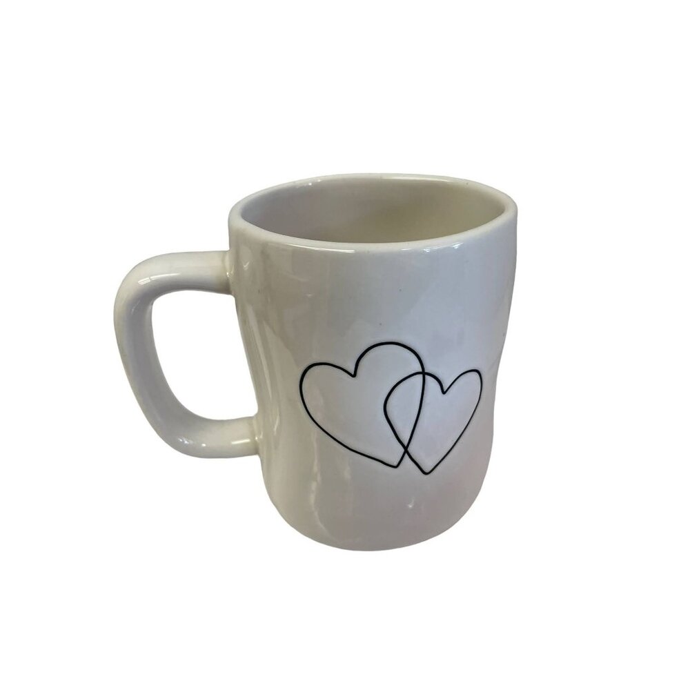 RAE Dunn Coffee Ceramic Mug Artisan Double Hearts 5.25"W‎ x 3.25"L x 4.5"H